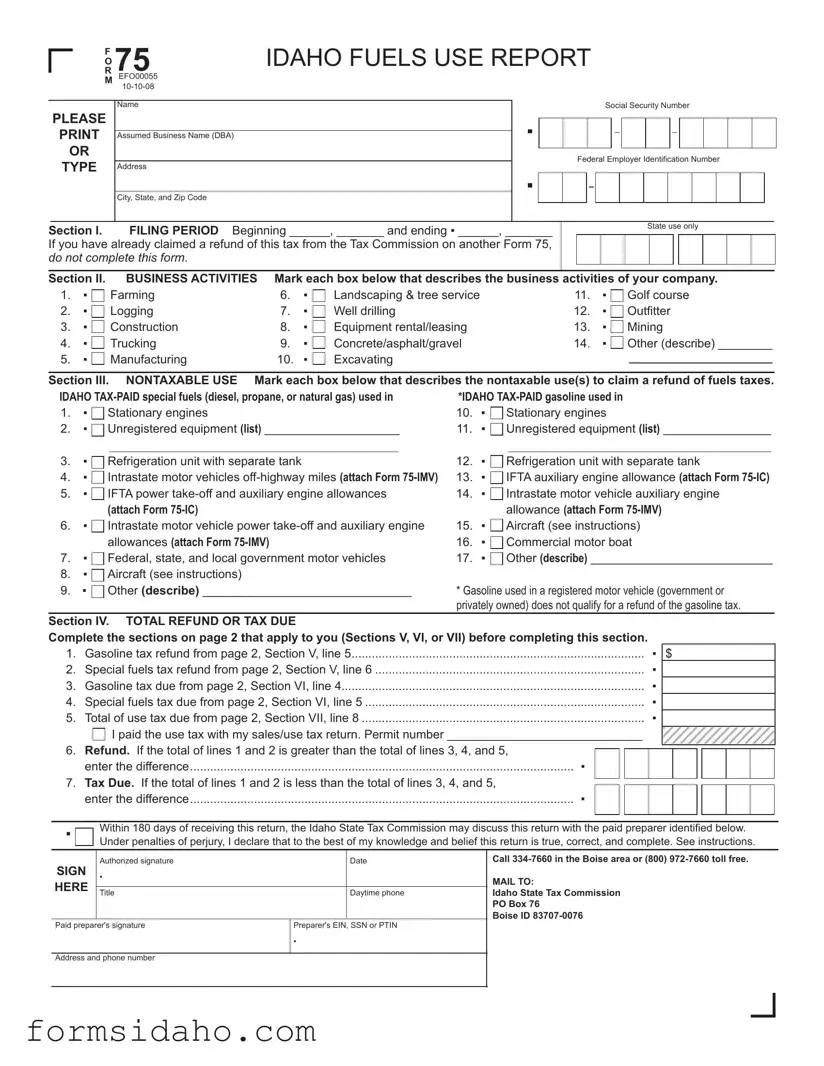 Idaho 75 Form