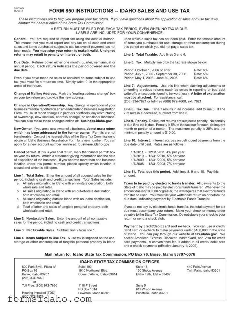 Idaho 850 Form
