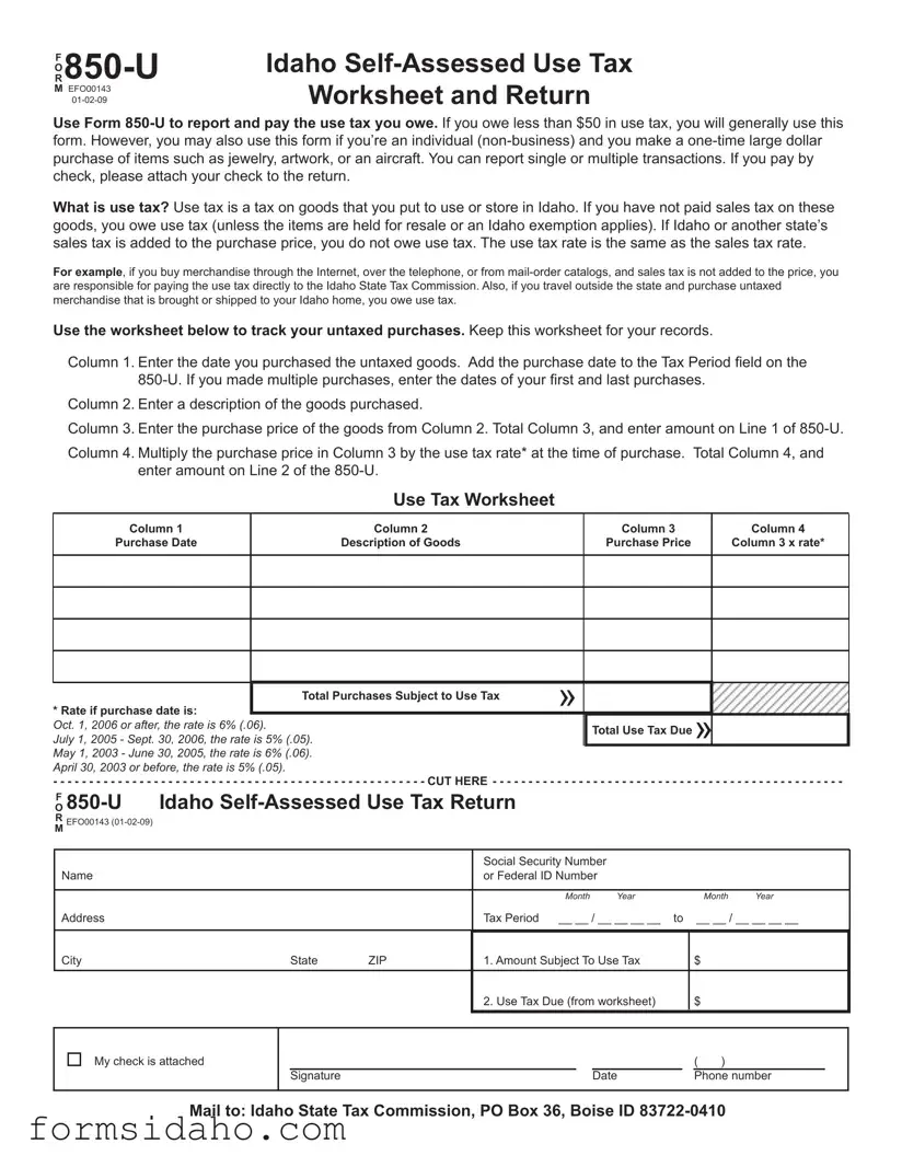 Idaho 850 U Form