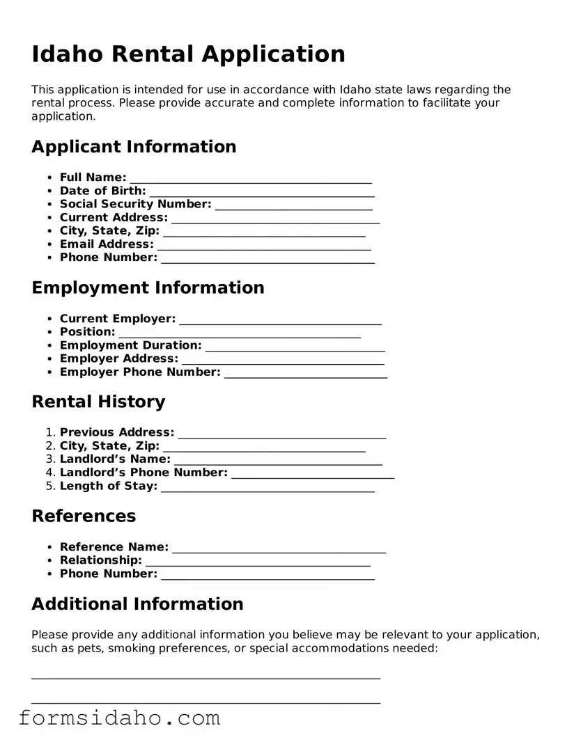 Legal Rental Application Document for the State of Idaho