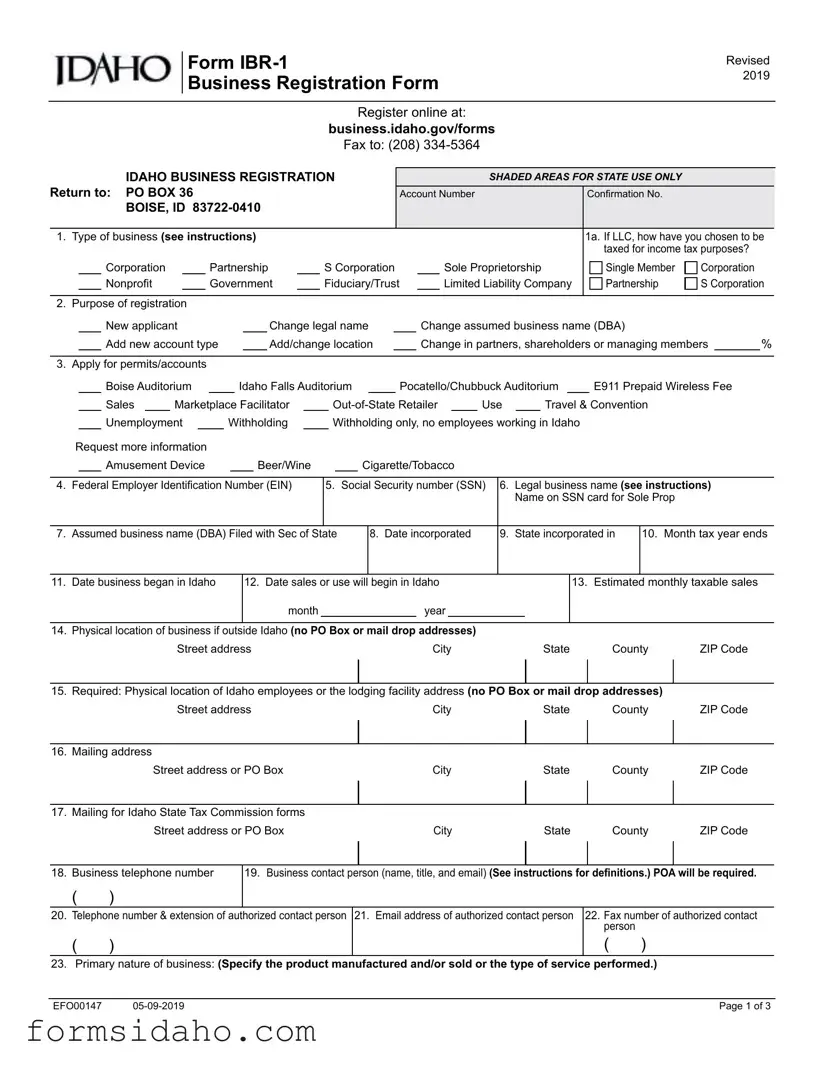 Idaho Business Registration Form