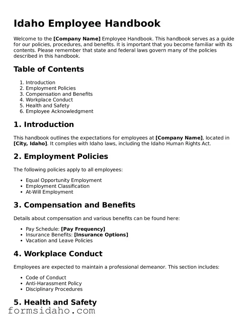 Legal Employee Handbook Document for the State of Idaho