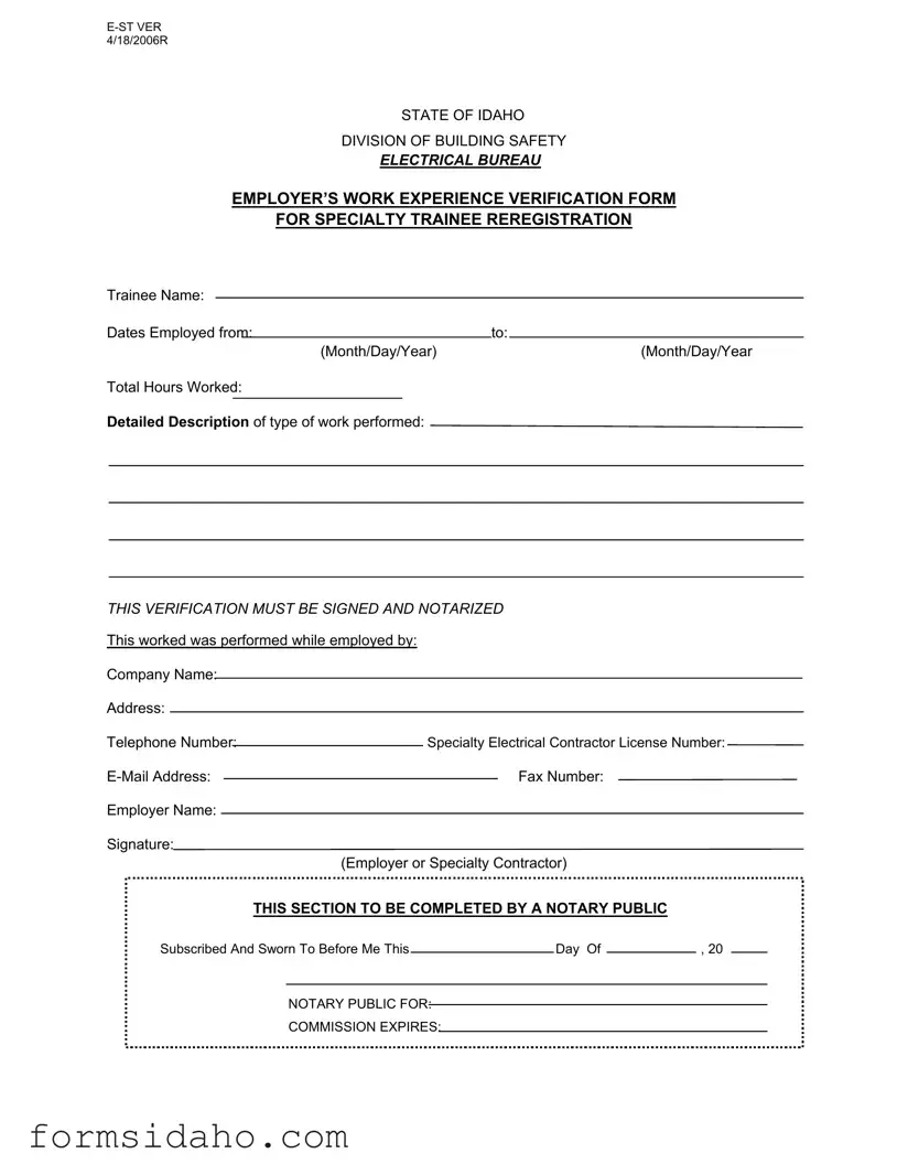 Idaho E St Ver Form