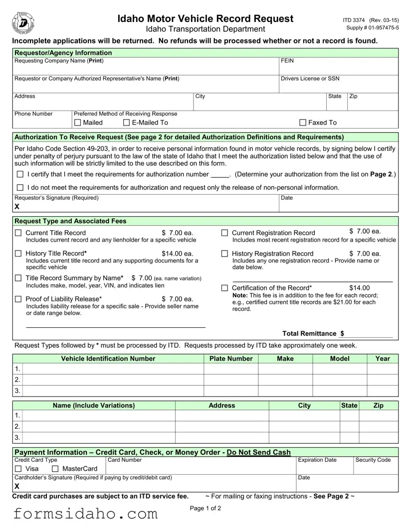 Idaho Itd 3374 Form