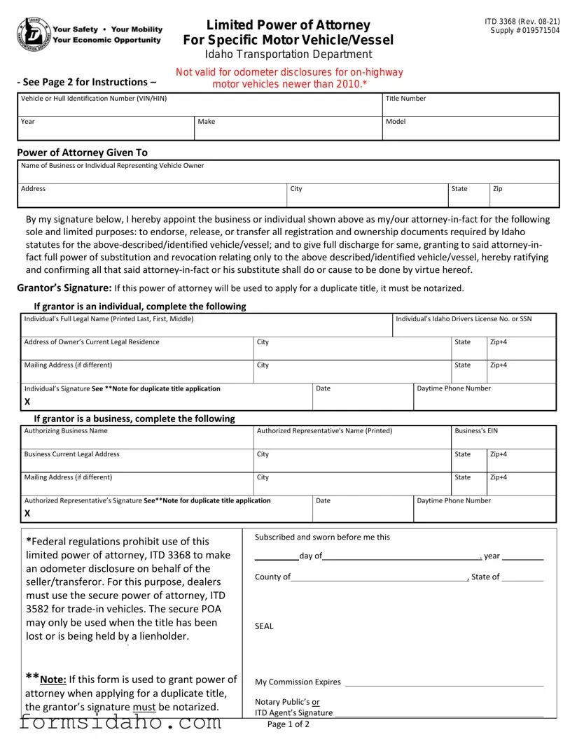 Idaho Itd Form