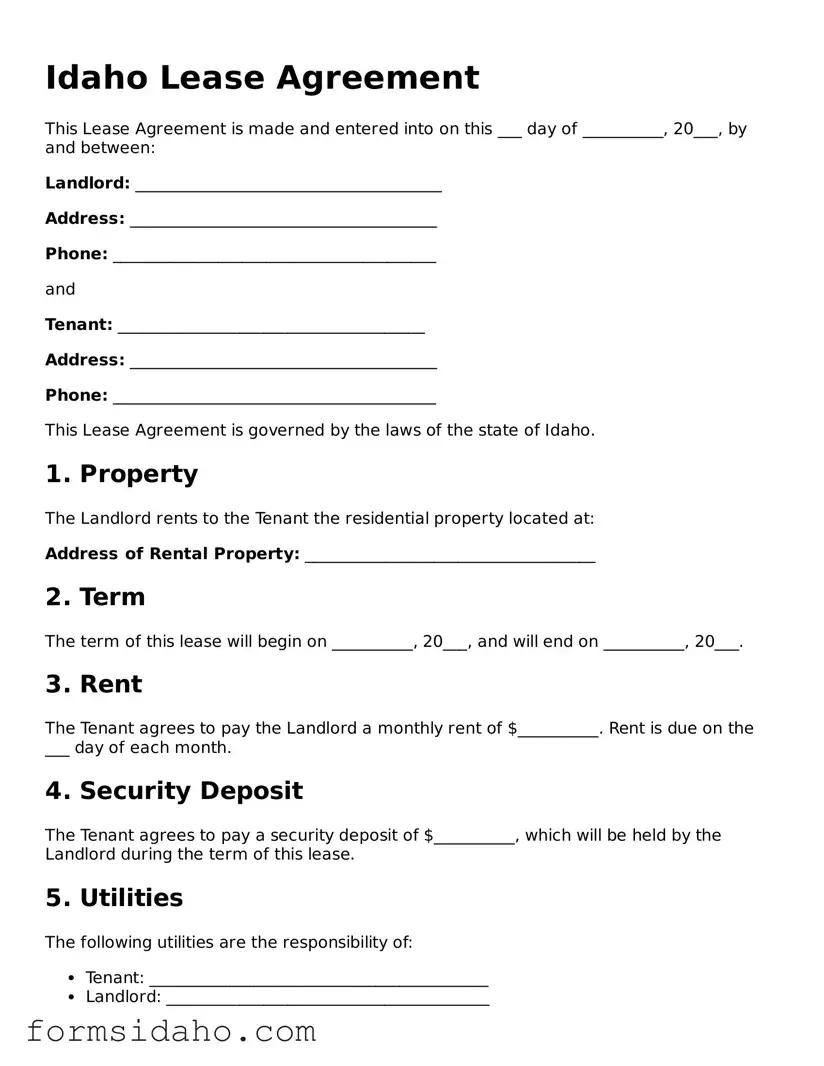 Legal Lease Agreement Document for the State of Idaho
