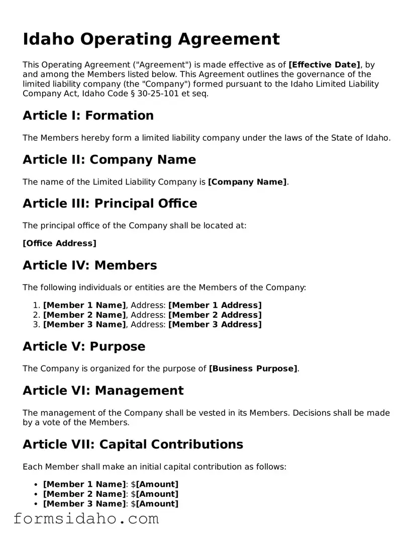 Legal Operating Agreement Document for the State of Idaho