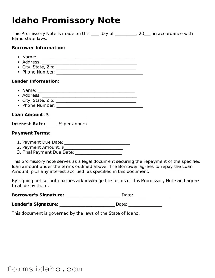 Legal Promissory Note Document for the State of Idaho