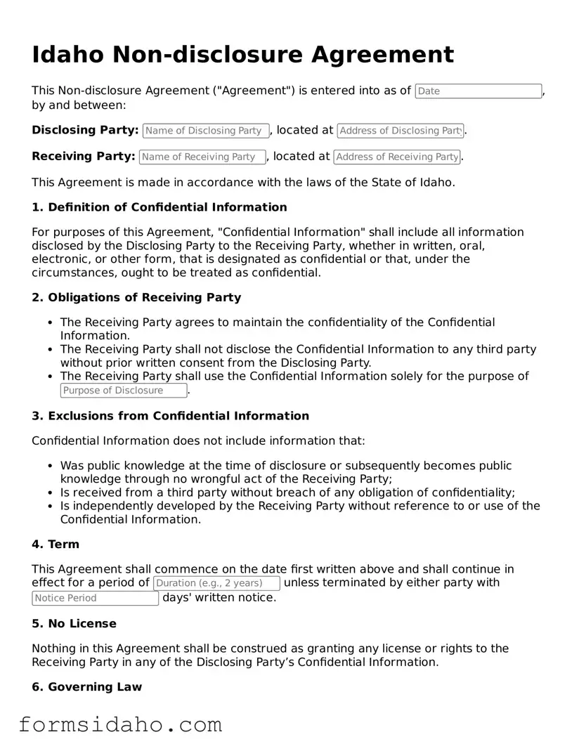 Legal Non-disclosure Agreement Document for the State of Idaho