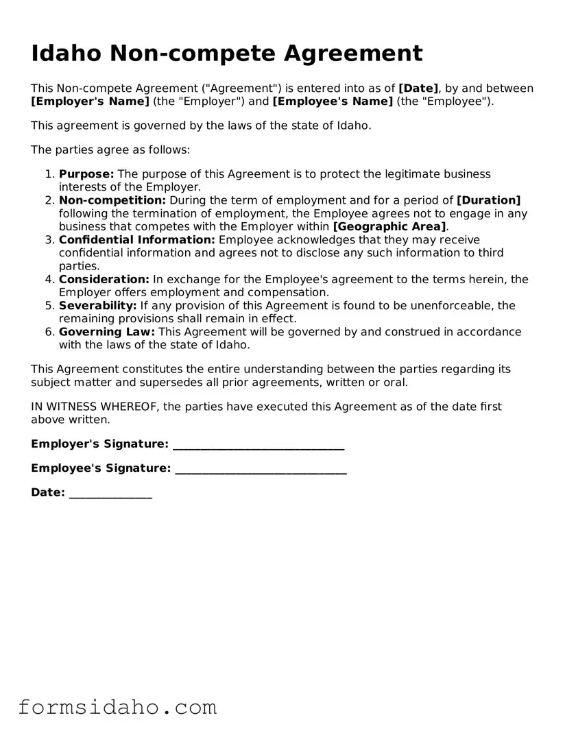 Legal Non-compete Agreement Document for the State of Idaho