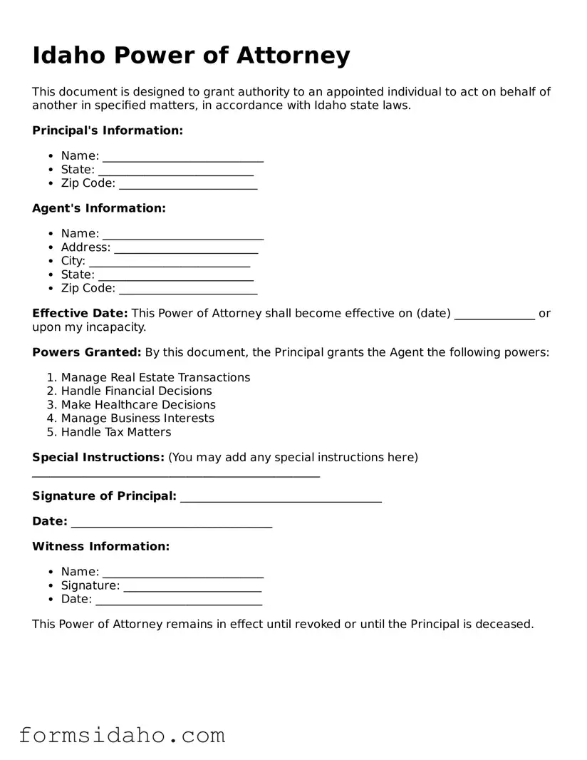 Legal Power of Attorney Document for the State of Idaho