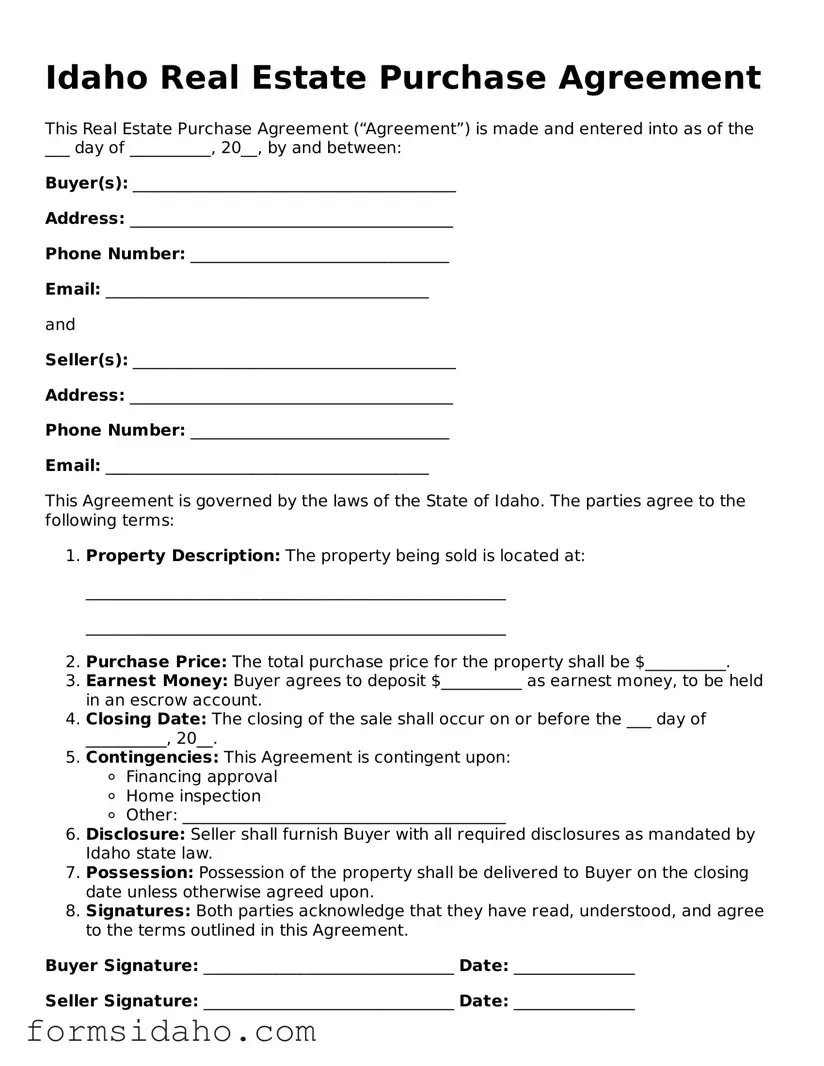 Legal Real Estate Purchase Agreement Document for the State of Idaho