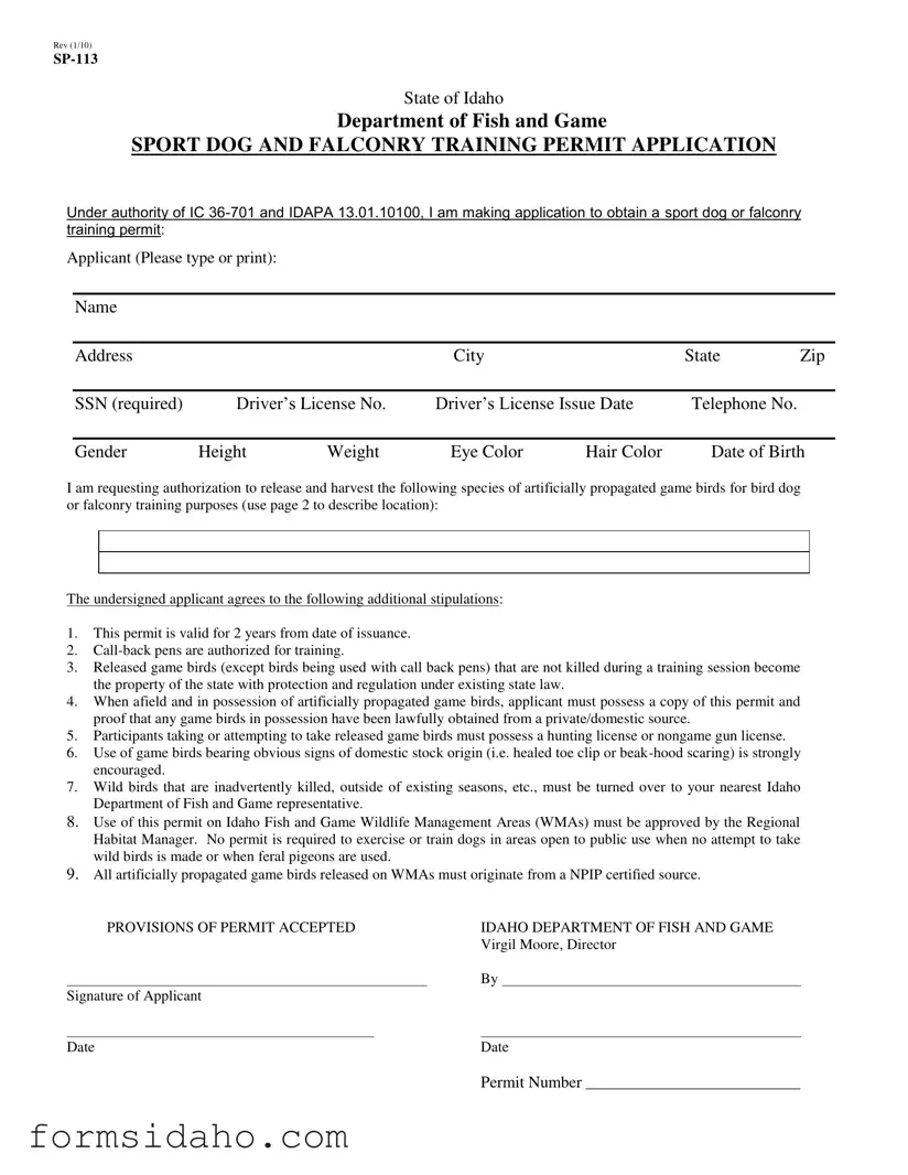 Idaho Sp 113 Form
