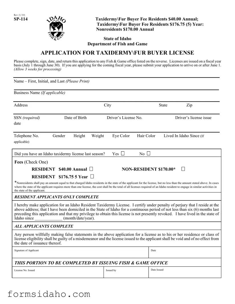 Idaho Sp 114 Form