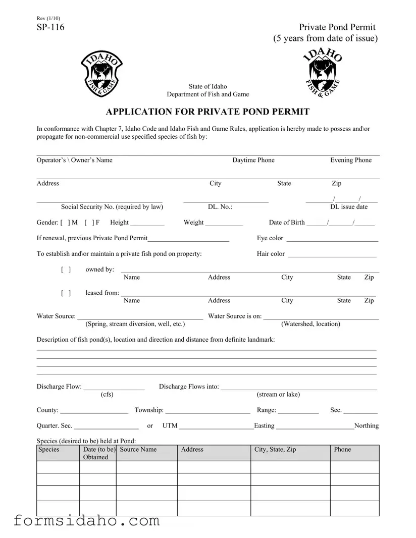 Idaho Sp 116 Form