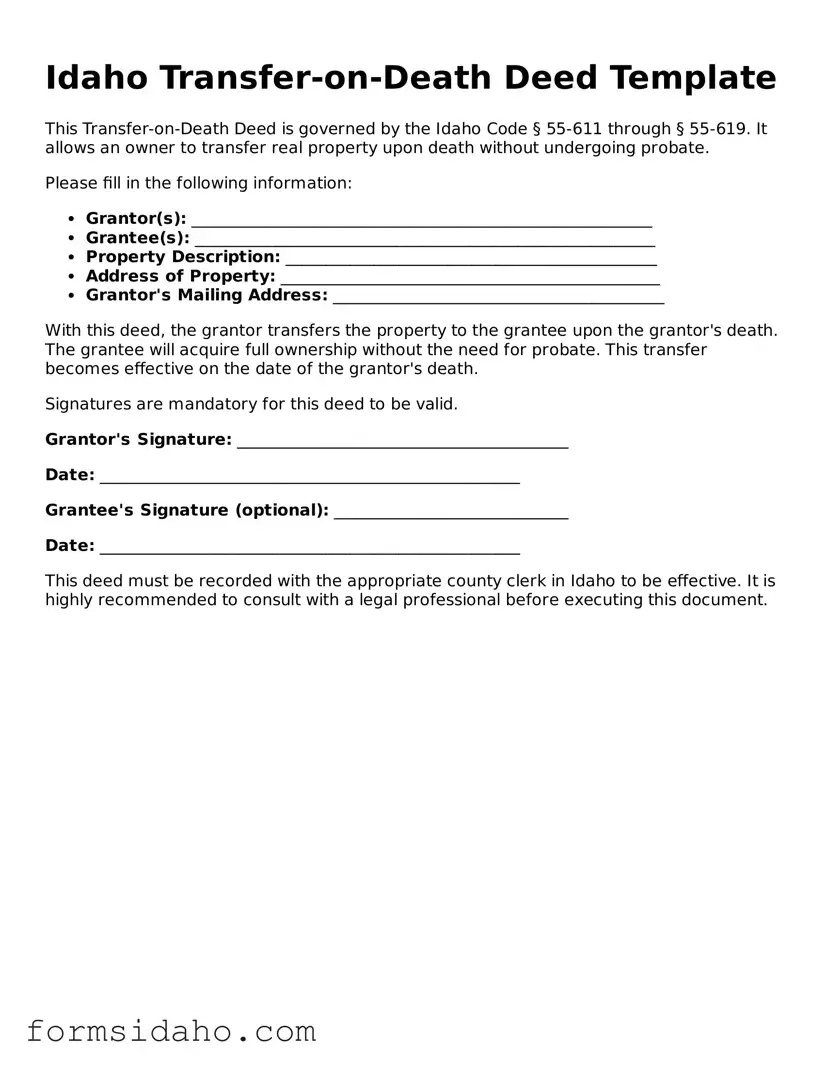 Legal Transfer-on-Death Deed Document for the State of Idaho