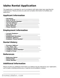 Legal Rental Application Document for the State of Idaho