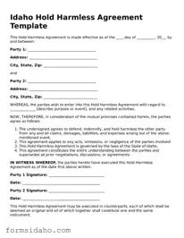 Legal Hold Harmless Agreement Document for the State of Idaho