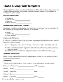 Legal Living Will Document for the State of Idaho