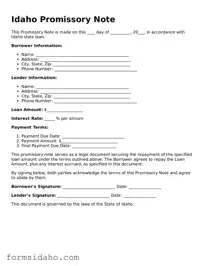 Legal Promissory Note Document for the State of Idaho