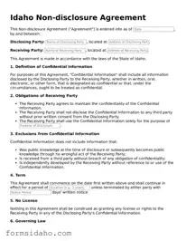 Legal Non-disclosure Agreement Document for the State of Idaho