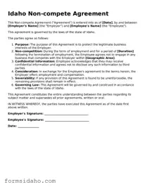 Legal Non-compete Agreement Document for the State of Idaho