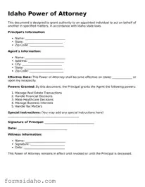 Legal Power of Attorney Document for the State of Idaho