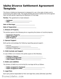 Legal Divorce Settlement Agreement Document for the State of Idaho